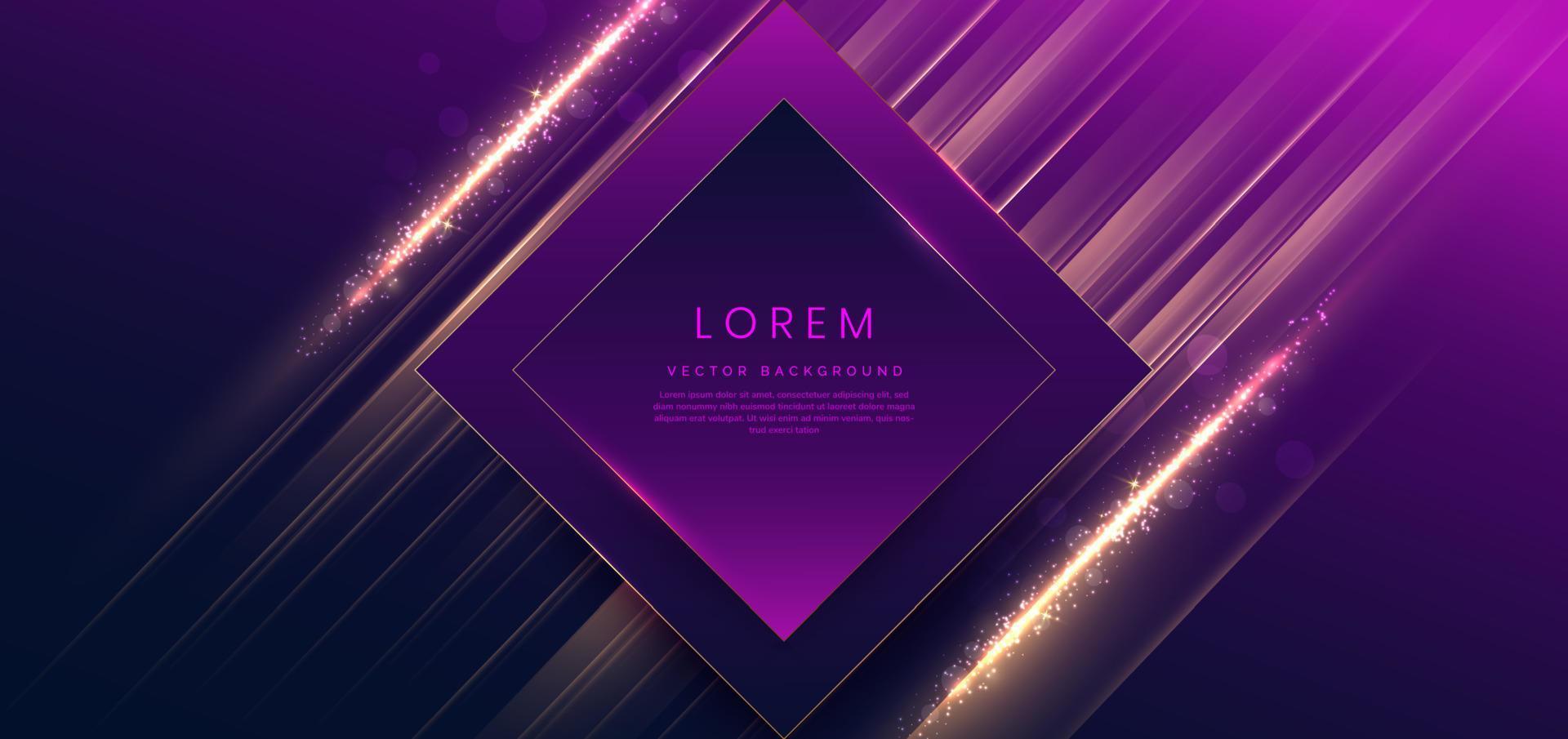 3D square frame on purple and dark blue background with lighting effect and sparkling with copy space for text. Luxury design style. vector