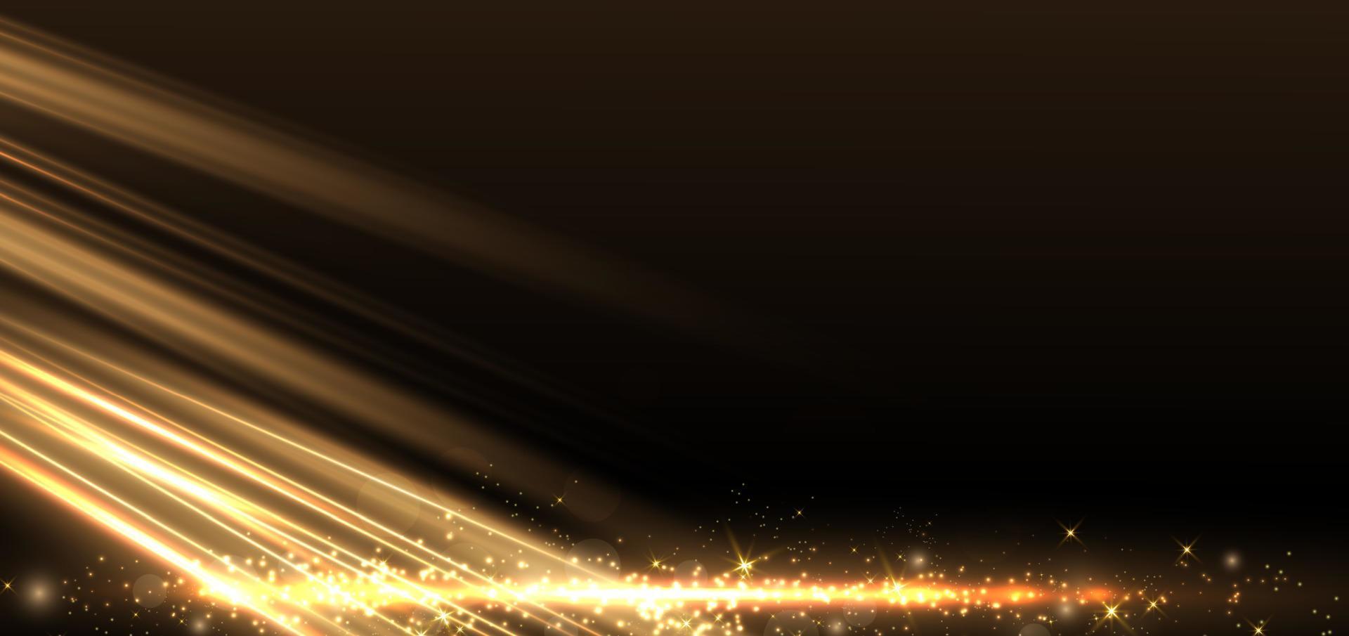 Abstract elegant gold glowing with lighting effect sparkle on black background. Template premium award design. vector