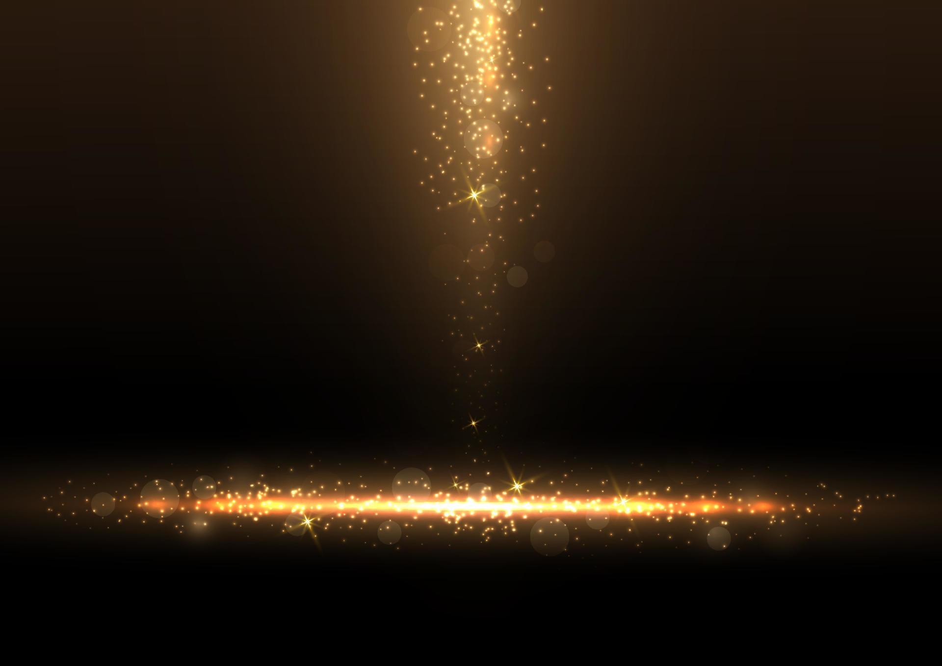 Abstract luxury golden glitter effect glowing on black background with