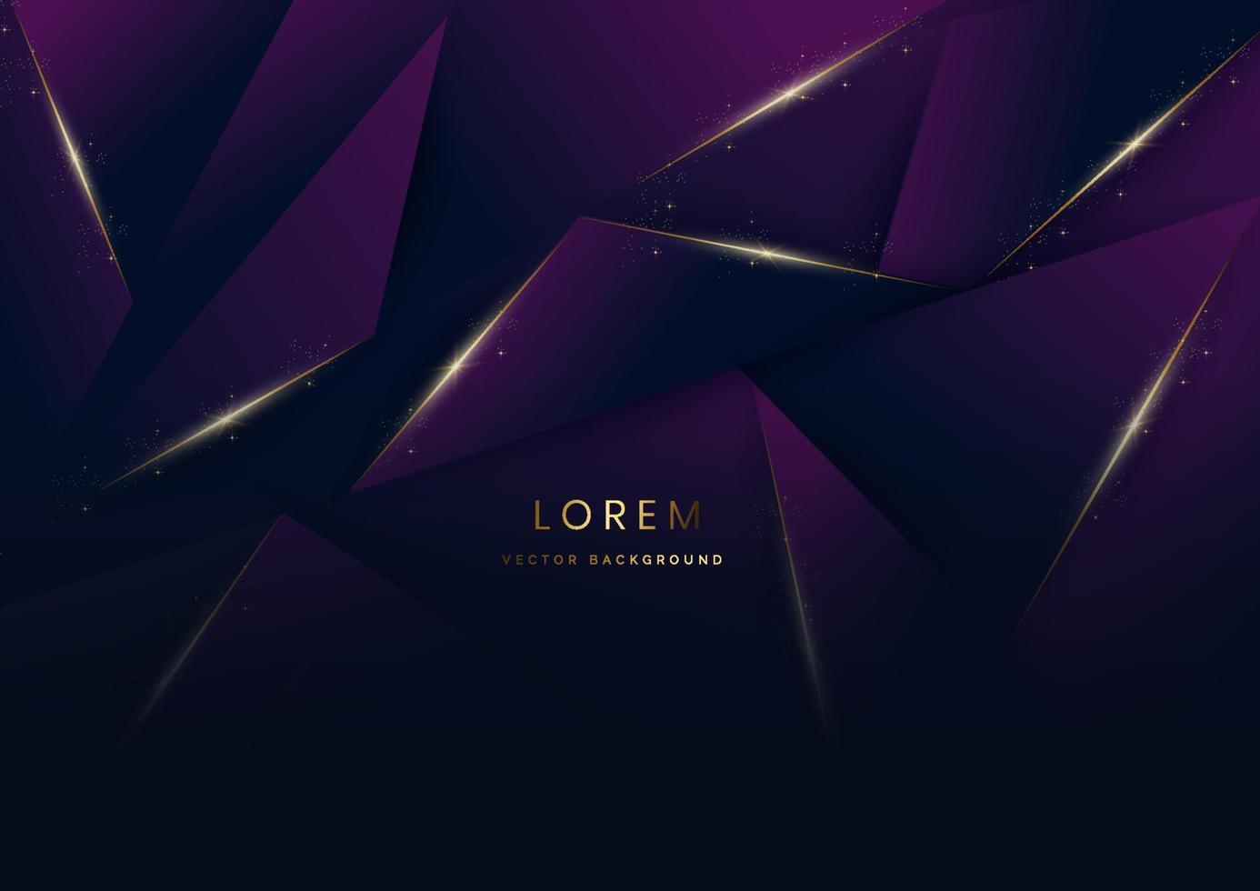 3D luxury triangle elegant purple and dark blue with golden lines and light effect with copy space for text. Template award design. vector