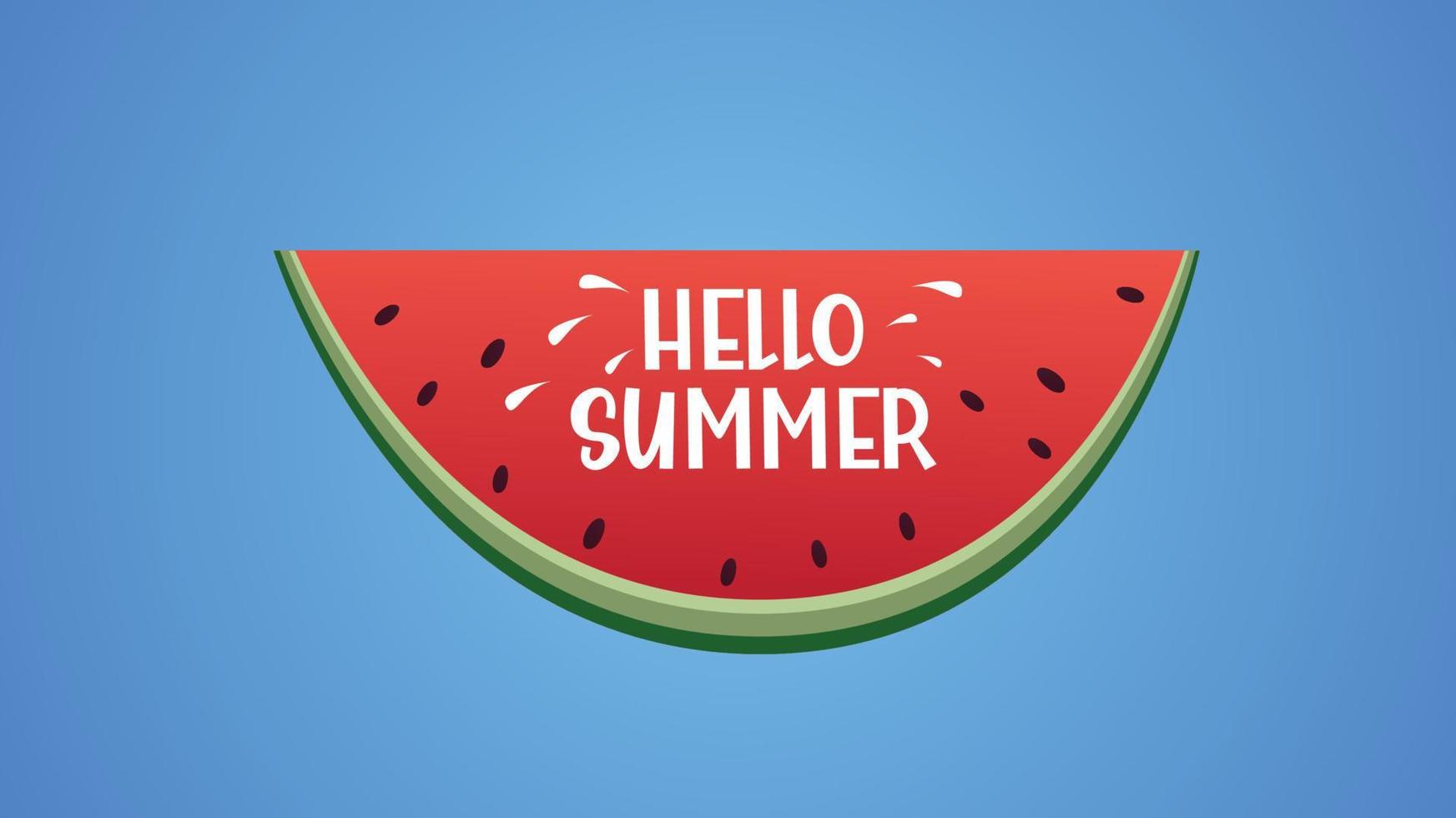 Hello Summer text on watermelon slice, Greeting card with summer,  Vector illustration