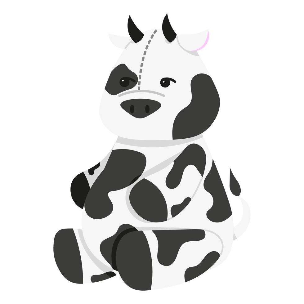 Cute plush cow Vector illustration in flat style. Plush cow toy