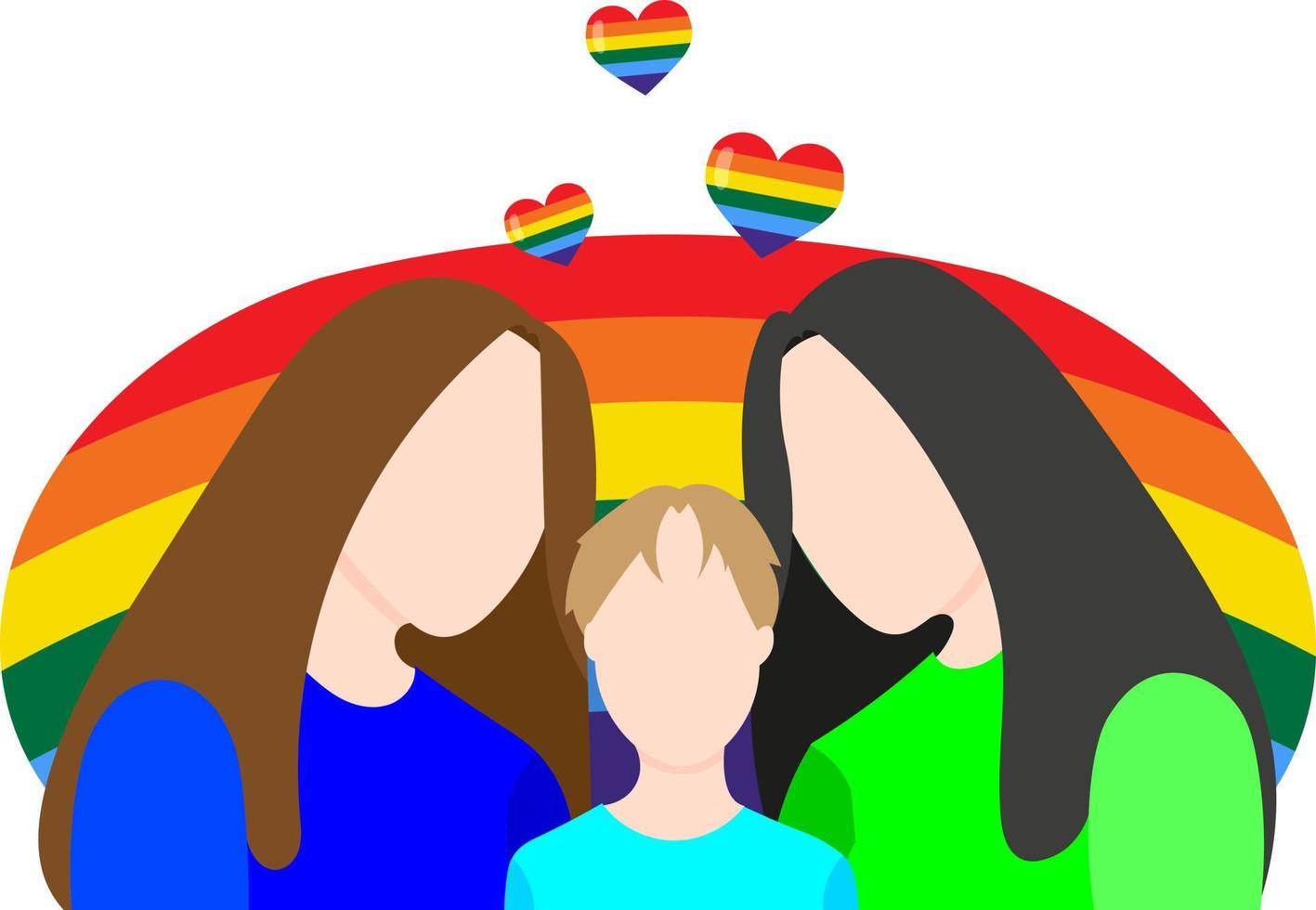 Lesbian family on the background of the LGBT flag. Vector illustration in a flat style