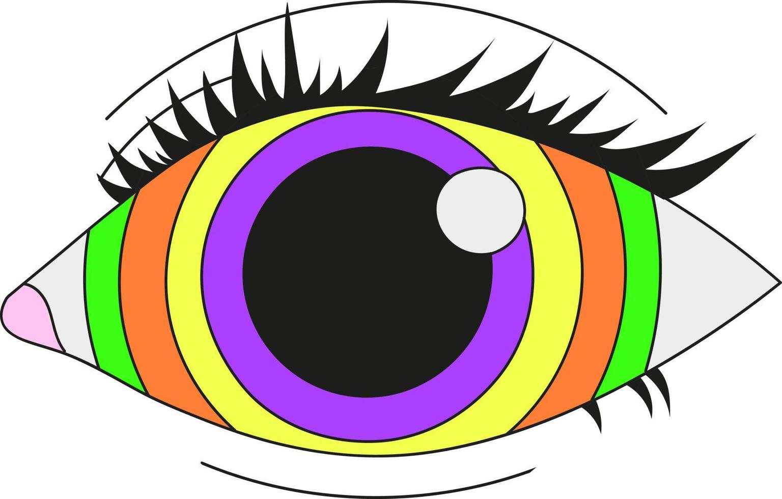 Multicolored psychedelic eye with a wide pupil. Vector illustration isolated on a white background.