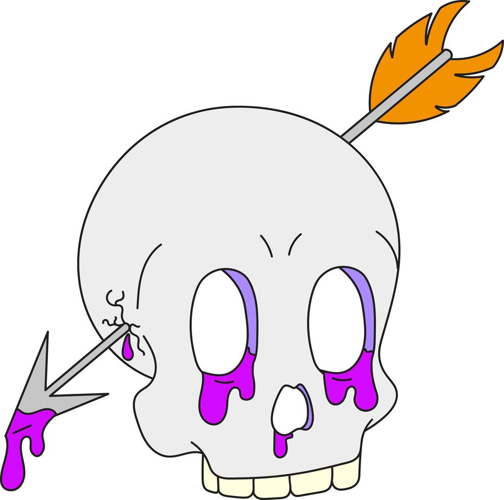 A psychedelic skull that is pierced by an arrow. Surrealism vector