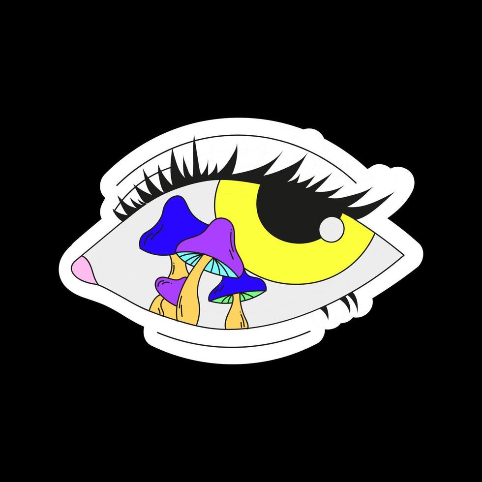 A psychedelic eye with mushrooms inside. Psychedelics, surrealism. vector