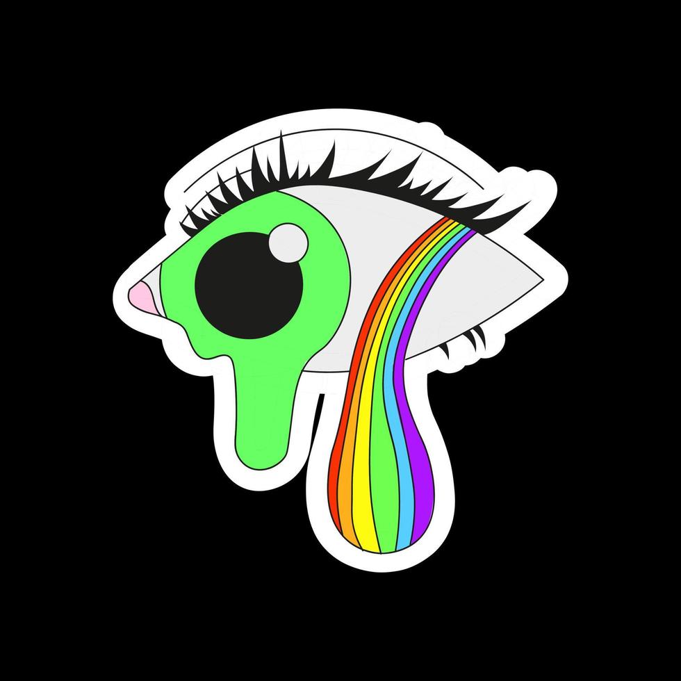 A psychedelic eye with a leaking pupil, crying a rainbow. Psychedelics, surrealism. vector