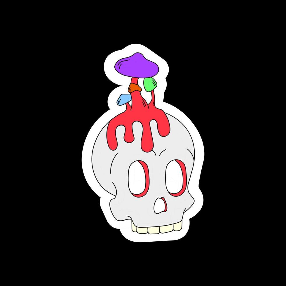 una calavera psicodélica con hongos psicodélicos en la cabeza. surrealismo vector