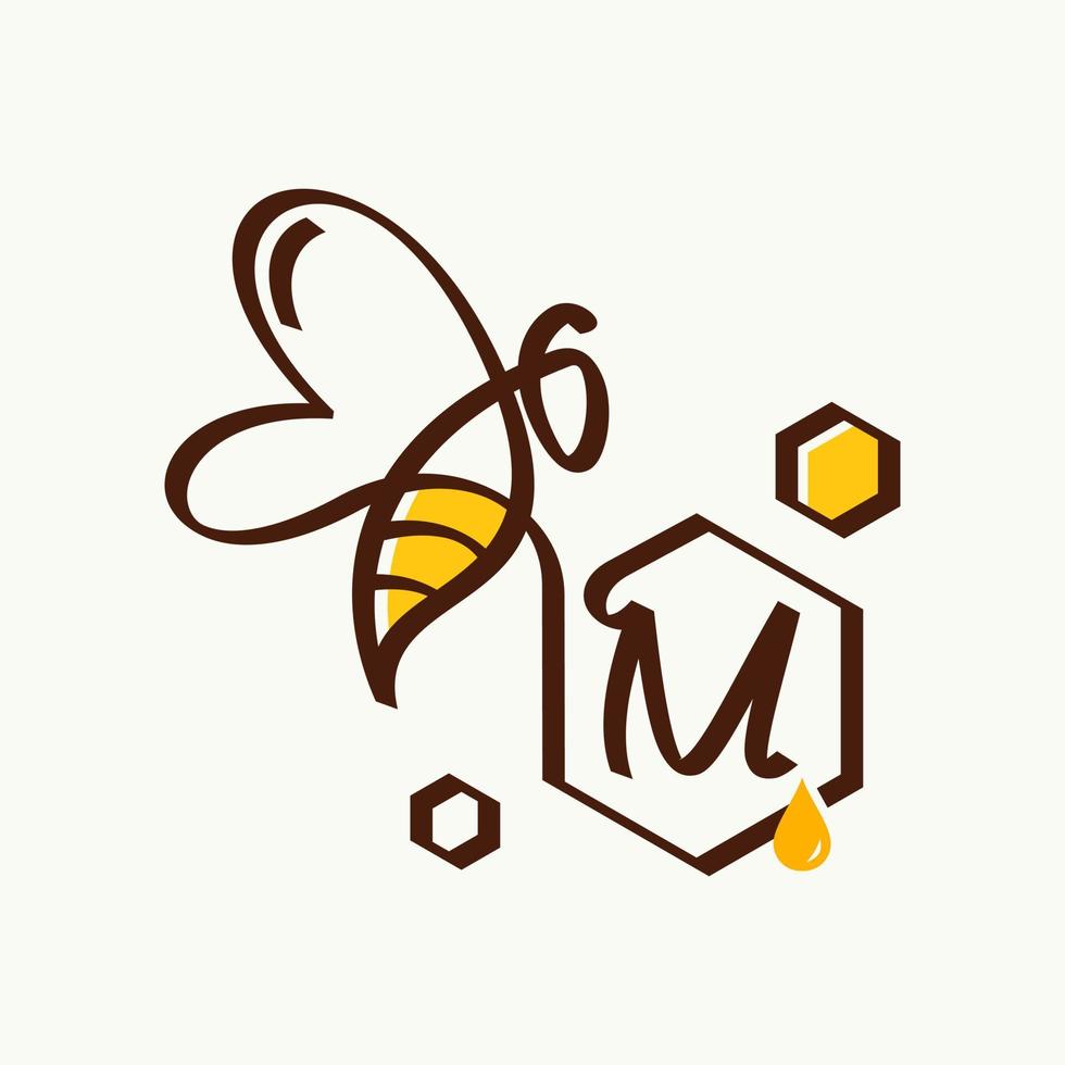logotipo de abeja m inicial vector