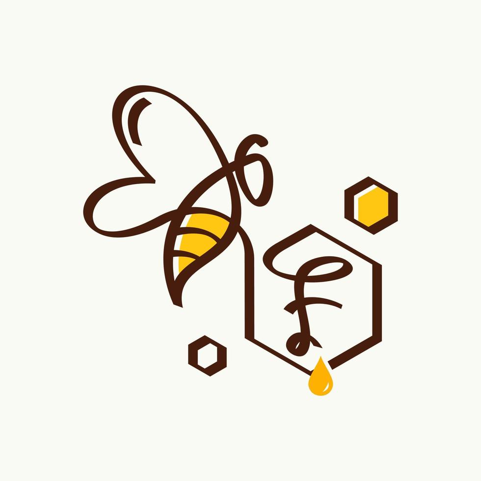 logotipo inicial de la abeja f vector