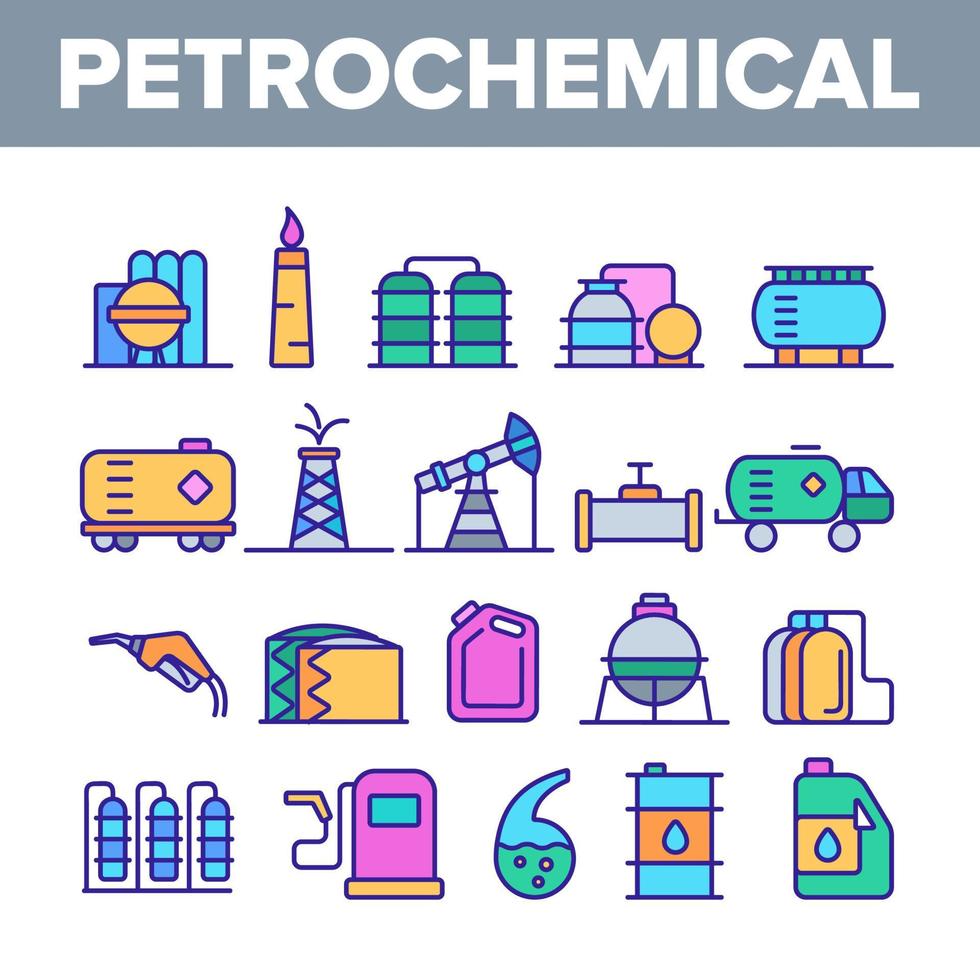 conjunto de iconos de línea de color de vector de industria petroquímica