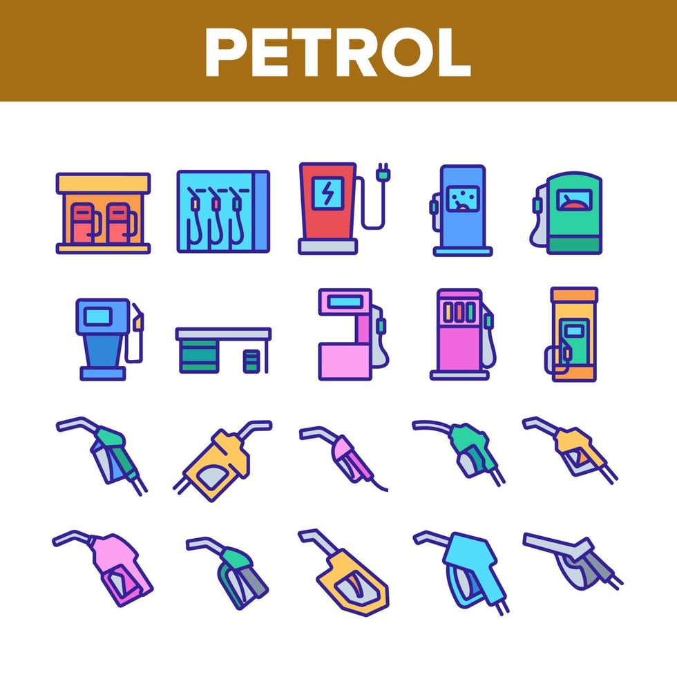 Petrol Station Tool Collection Icons Set Vector