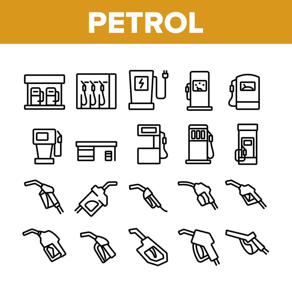 Petrol Station Tool Collection Icons Set Vector