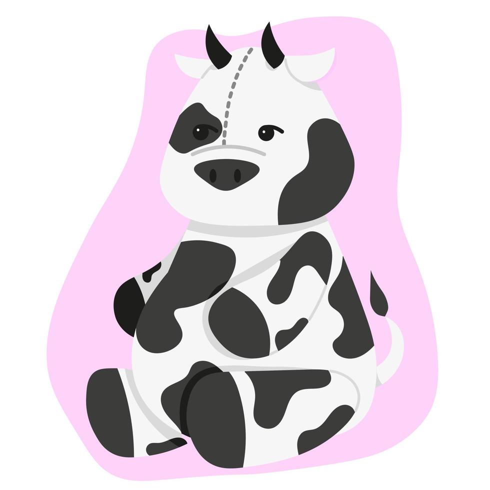 Cute plush cow Vector illustration in flat style. Plush cow toy