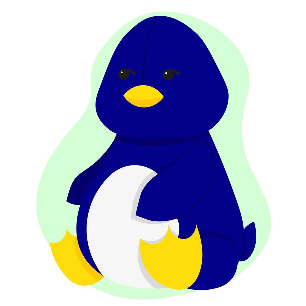 Cute plush blue penguin. Flat vector illustration. Teddy Penguin. A stuffed toy in the form of a penguin