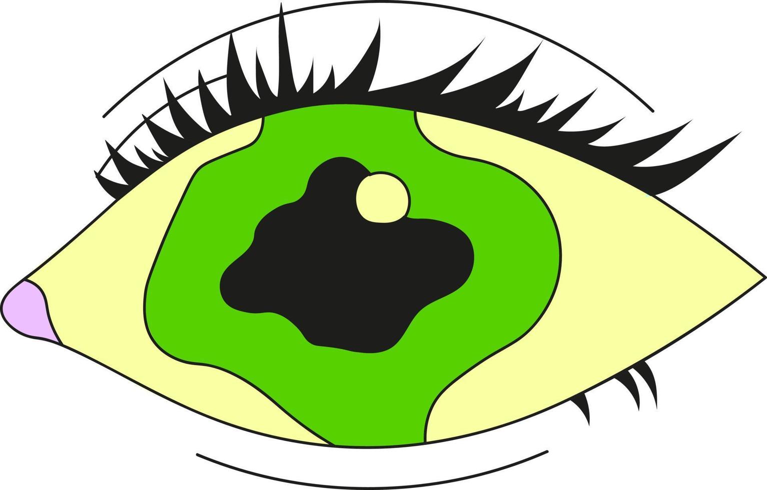 A green psychedelic eye with a blot pupil. Flat vector illustration isolated on a white background.