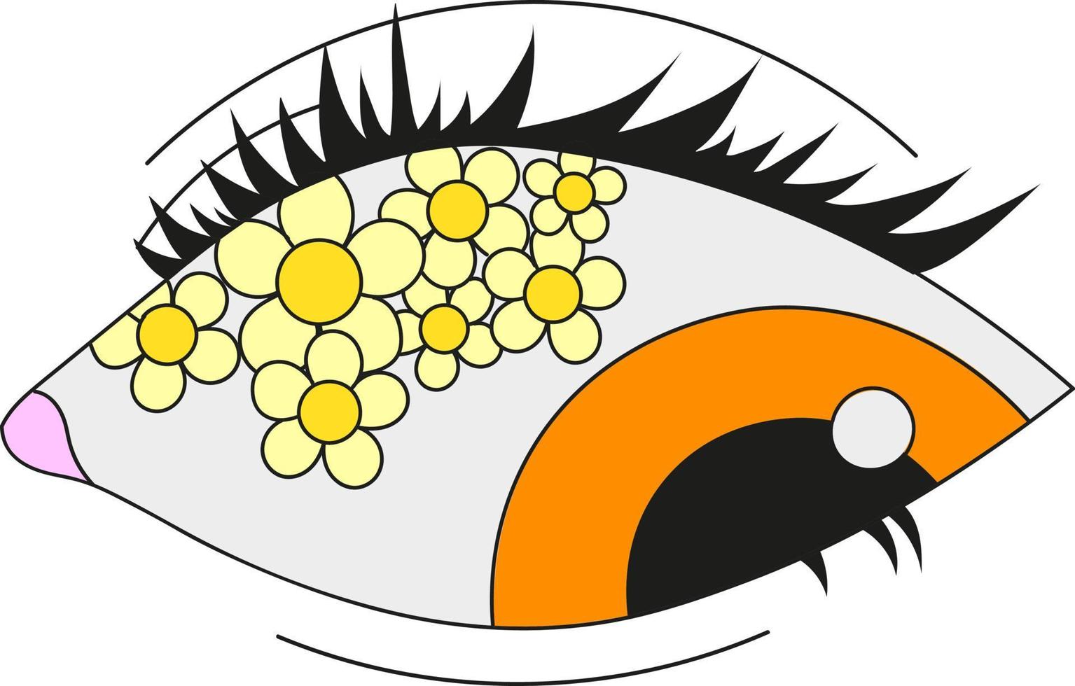 A psychedelic eye with flowers inside. Flat vector illustration isolated on a white background.