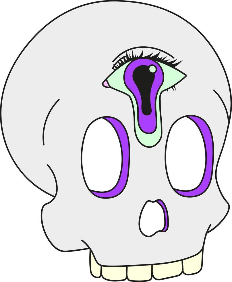 una calavera psicodélica con un tercer ojo con una pupila que gotea. surrealismo vector