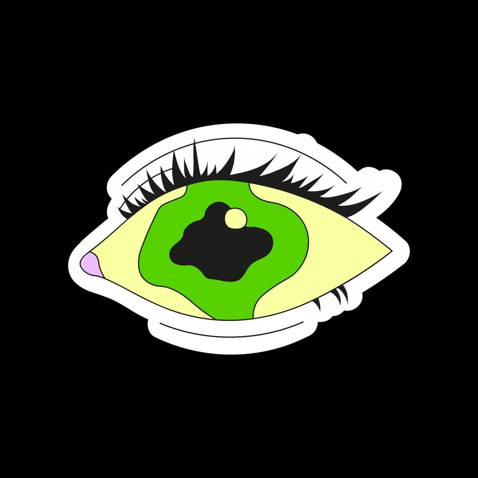 un ojo psicodélico verde con una pupila manchada. ilustración vectorial plana aislada en un fondo blanco. vector