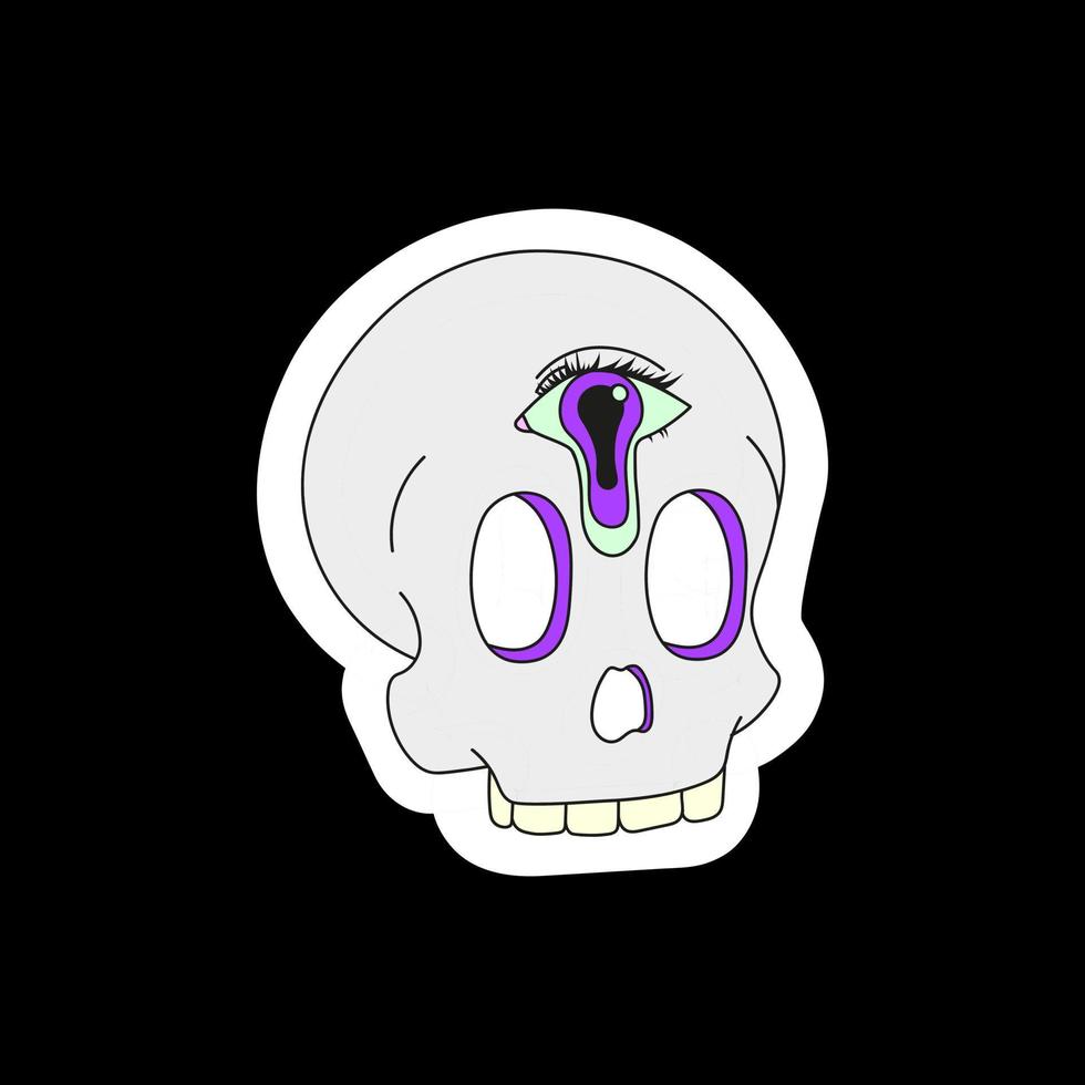 una calavera psicodélica con un tercer ojo con una pupila que gotea. surrealismo vector