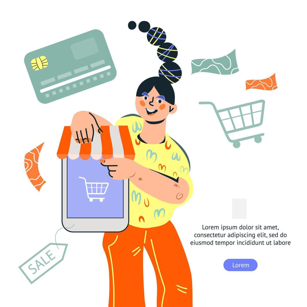 Spring sale banner for season price reduce advertisement with cartoon girl character in trendy flat style. Business promotion of online sales and discounts. Flat vector illustration.