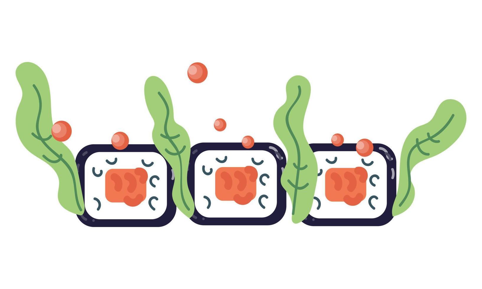 símbolo de sushi o icono del menú de cocina japonesa, ilustración de vector de dibujos animados plana aislada en fondo blanco. restaurante asiático o elemento del logotipo del servicio de entrega de alimentos.