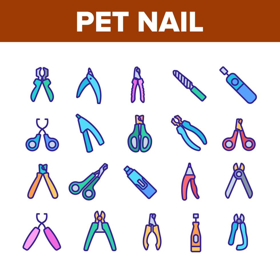 Pet Nail Clippers Collection Icons Set Vector