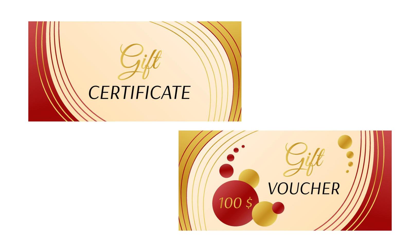 Gift voucher and certificate templates isolated. Vector graphic layouts with golden decor elements. Illustration of gift coupon