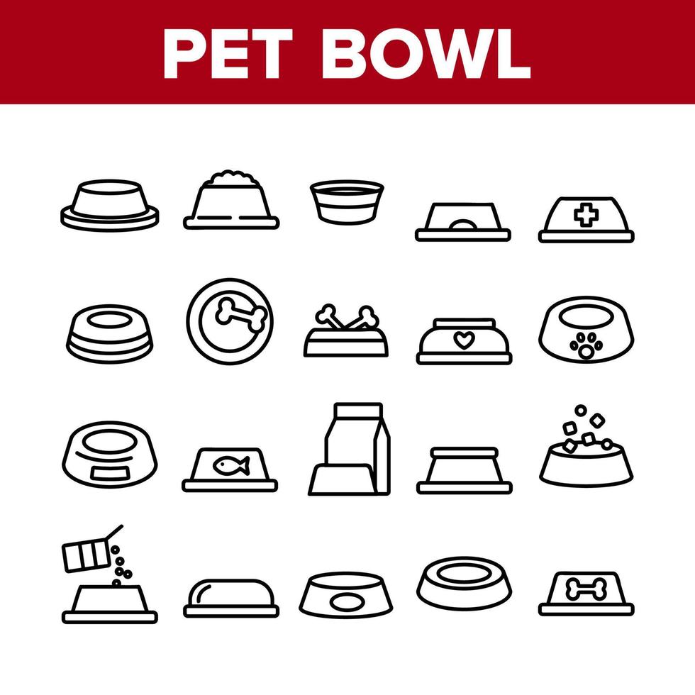 Pet Bowl Collection Elements Icons Set Vector