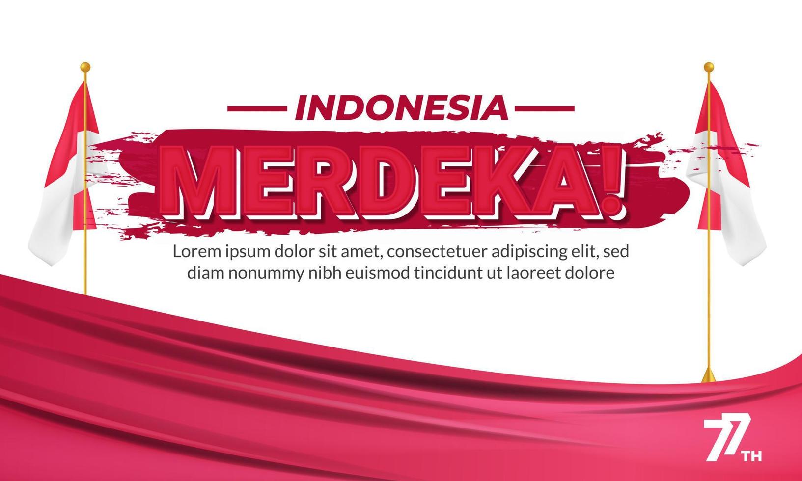 plantilla de vector de texto 3d de indonesia merdeka