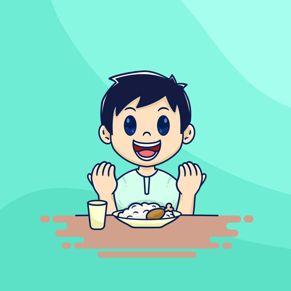 ilustración de dibujos animados de niño iftar vector