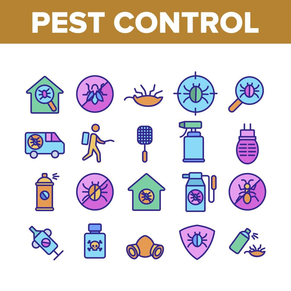 Pest Control Service Collection Icons Set Vector