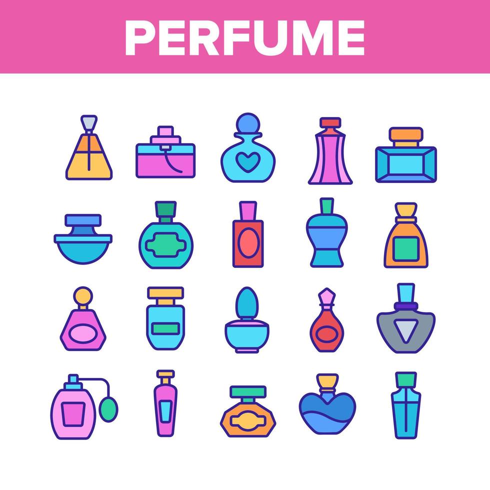 Perfume Containers Collection Icons Set Vector