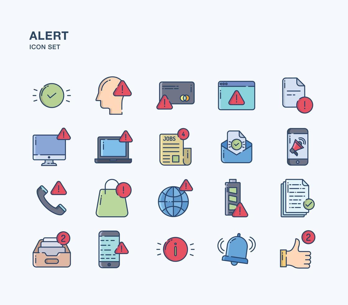 Alert and warning sign linear coloured icon set vector