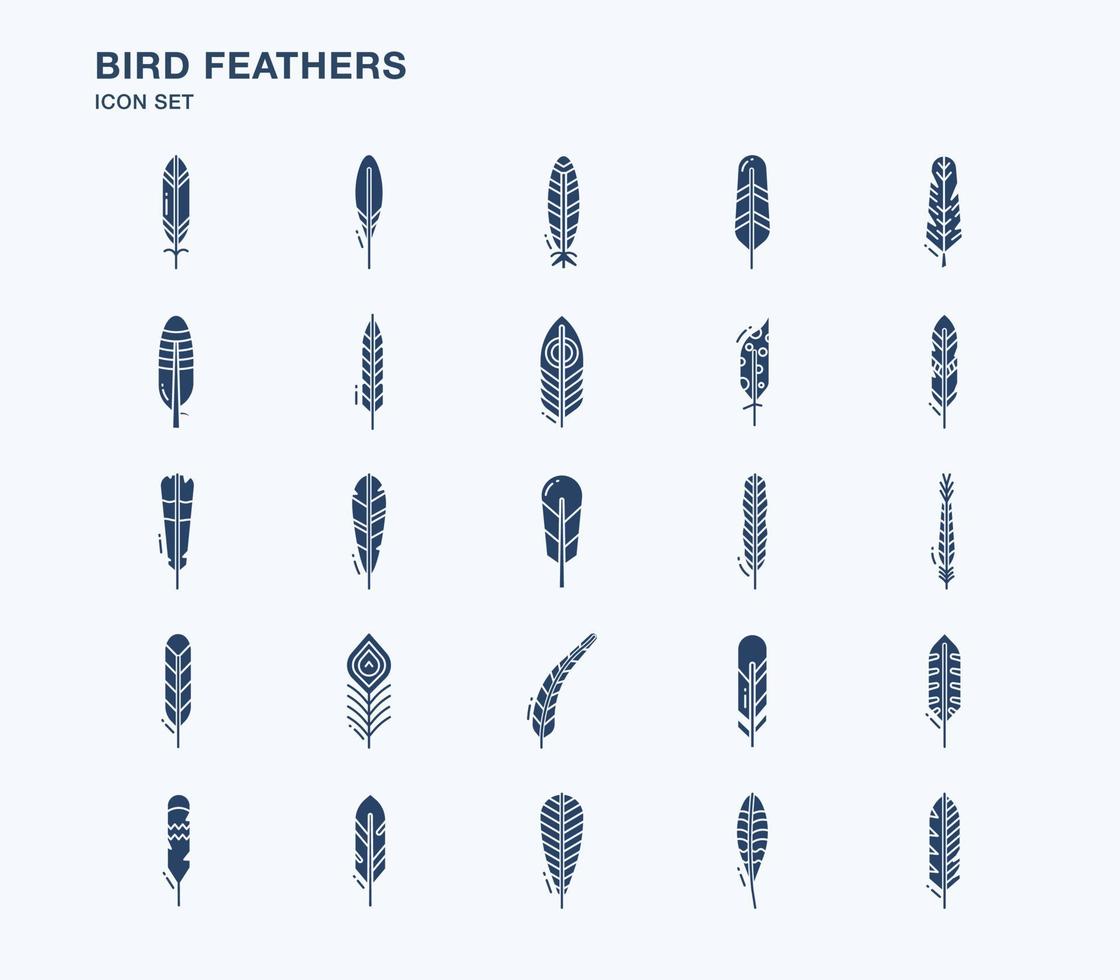 conjunto de iconos sólidos de plumas de pájaro vector
