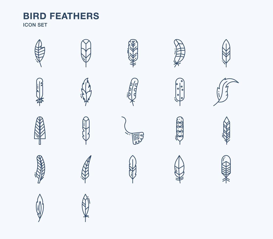 Bird Feathers outline icon set vector
