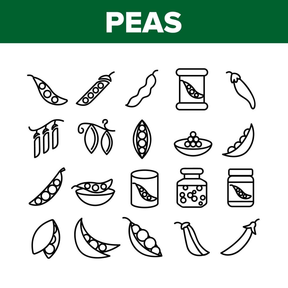 Peas Bob Vegetable Collection Icons Set Vector