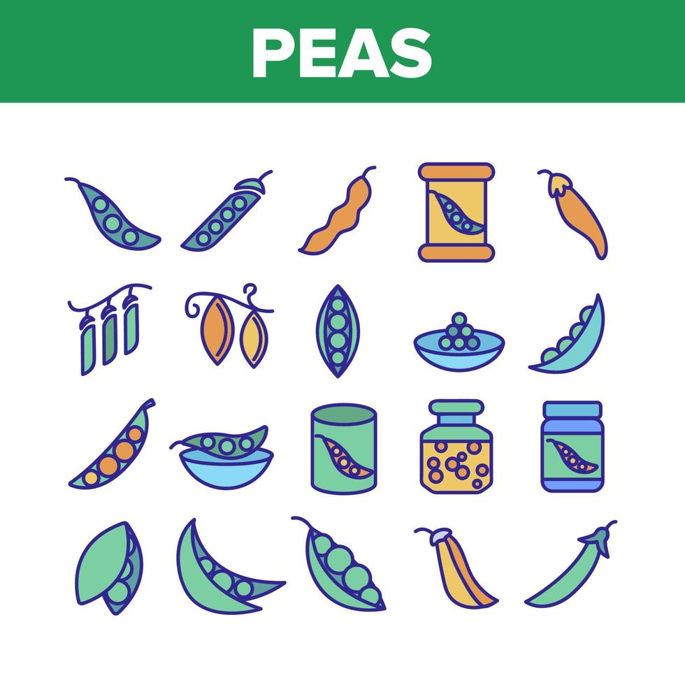 Peas Bob Vegetable Collection Icons Set Vector