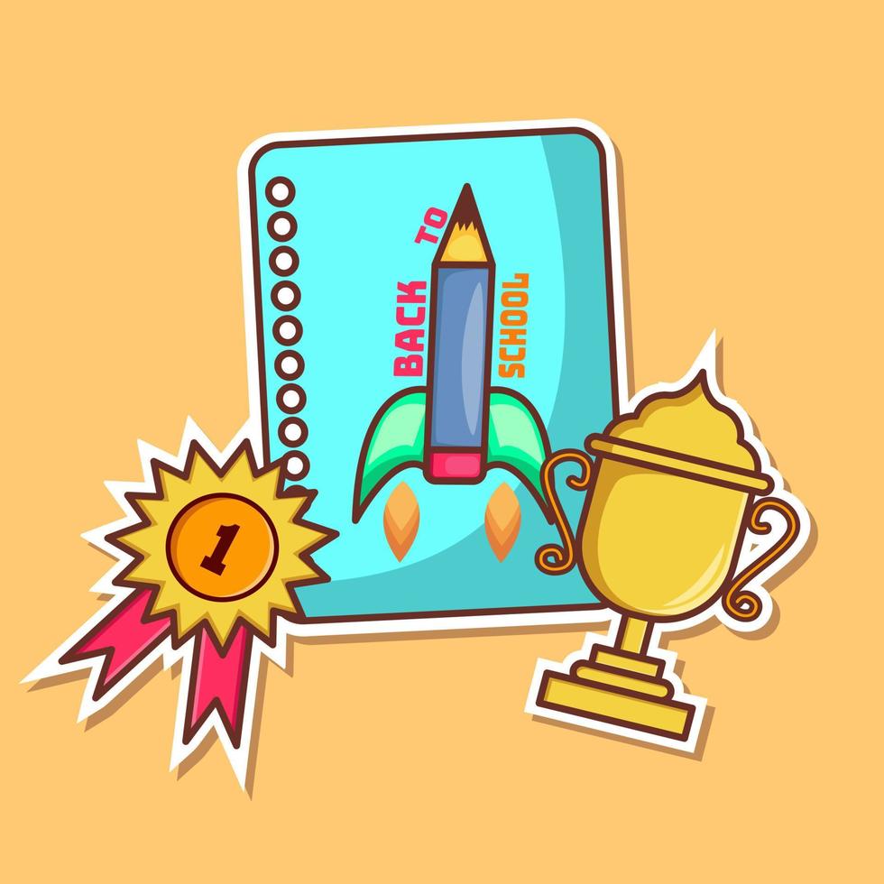 Back to school design vector, pencil, trophy and book illustration for icon vector