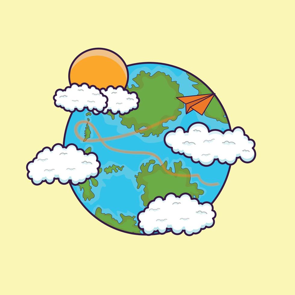 The appearance of the earth clouds and sun vector illustration
