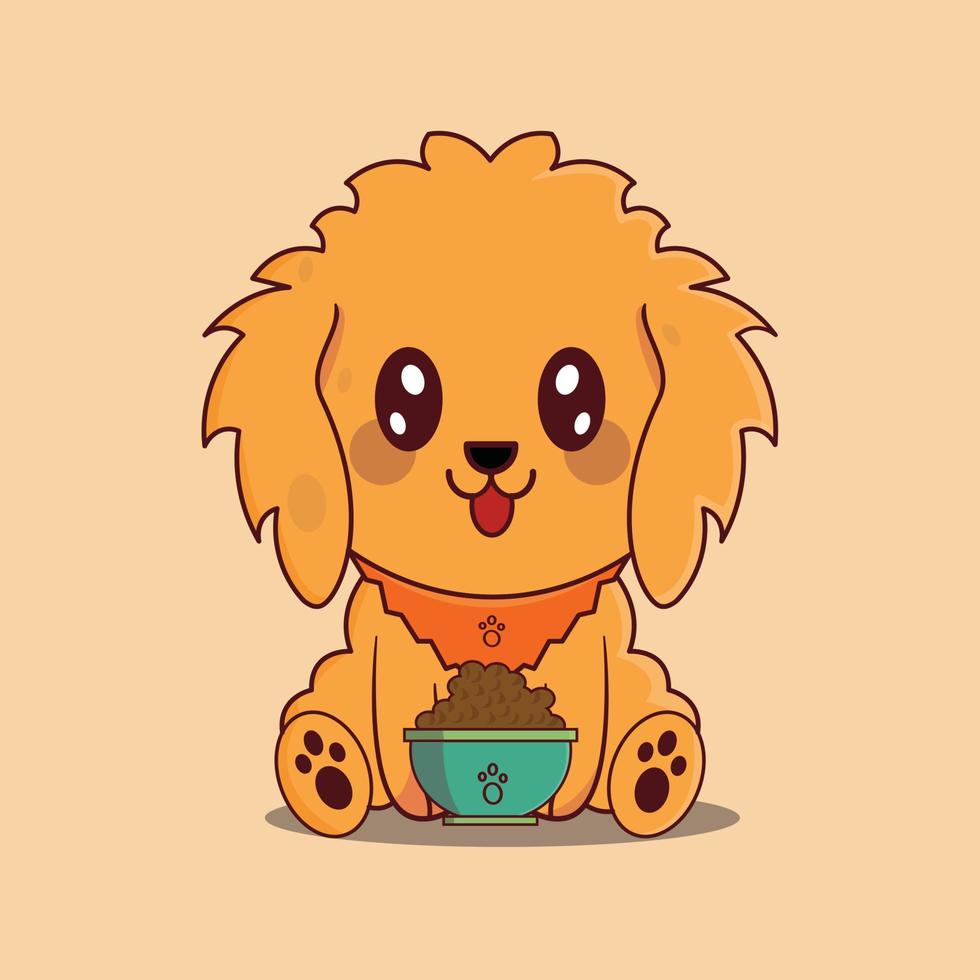 Dog with meal, Cute Dog Ready For Eating  vector illustration