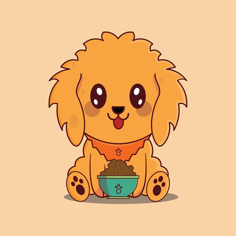 perro con comida, lindo perro listo para comer ilustración vectorial vector