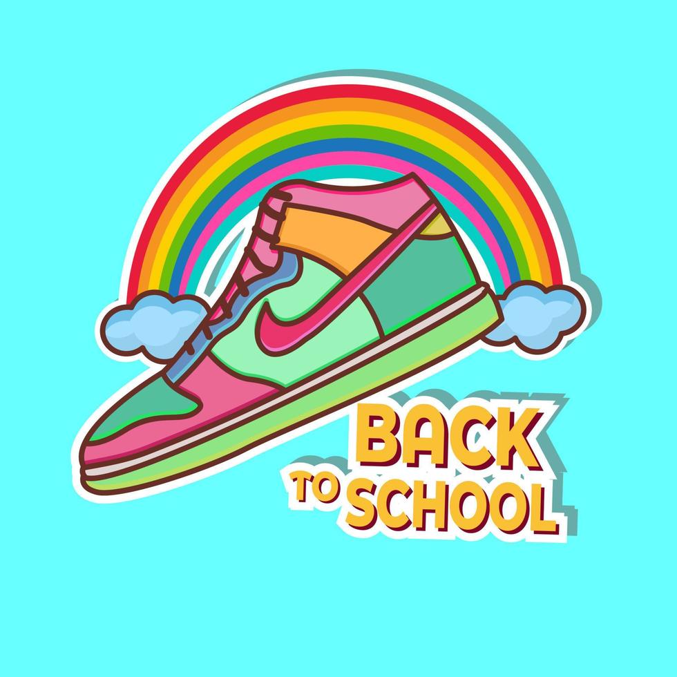 Back to school vector banner design with colorful funny shoes school