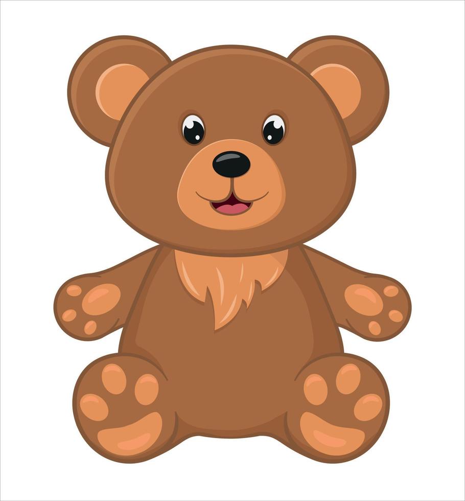 Cute happy teddy bear toy illustration in a flat style.  A brown teddy bear in a flat style. A cute toy. Vector illustration.