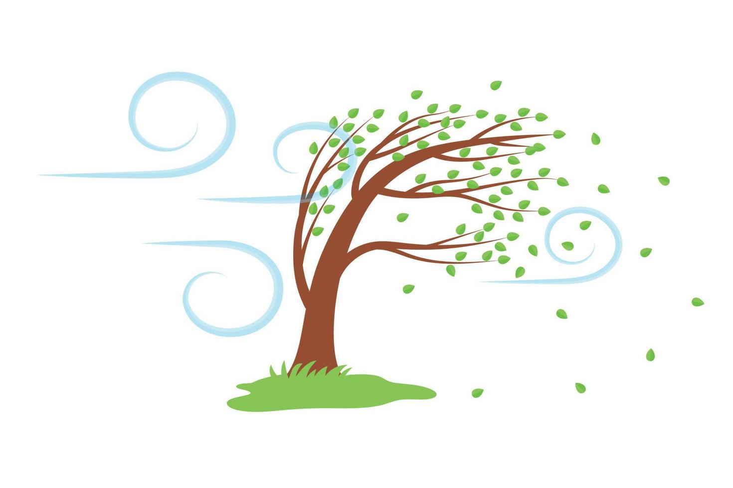 The icon of the wind that bends the green tree. concept of weather, tornado and other elements of nature. flat vector illustration isolated on white background