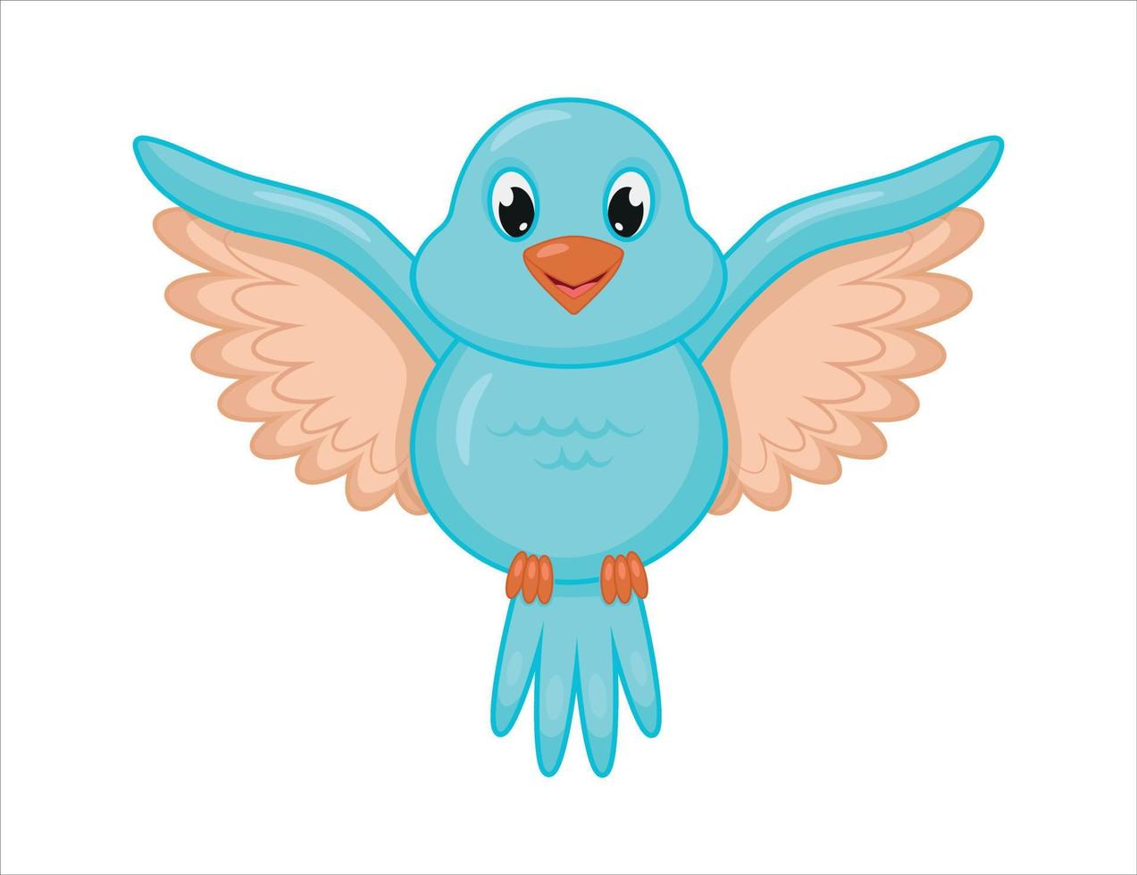 Blue bird in cartoon style with wings spread. A cute blue bird is flying. Vector illustration in cartoon style.