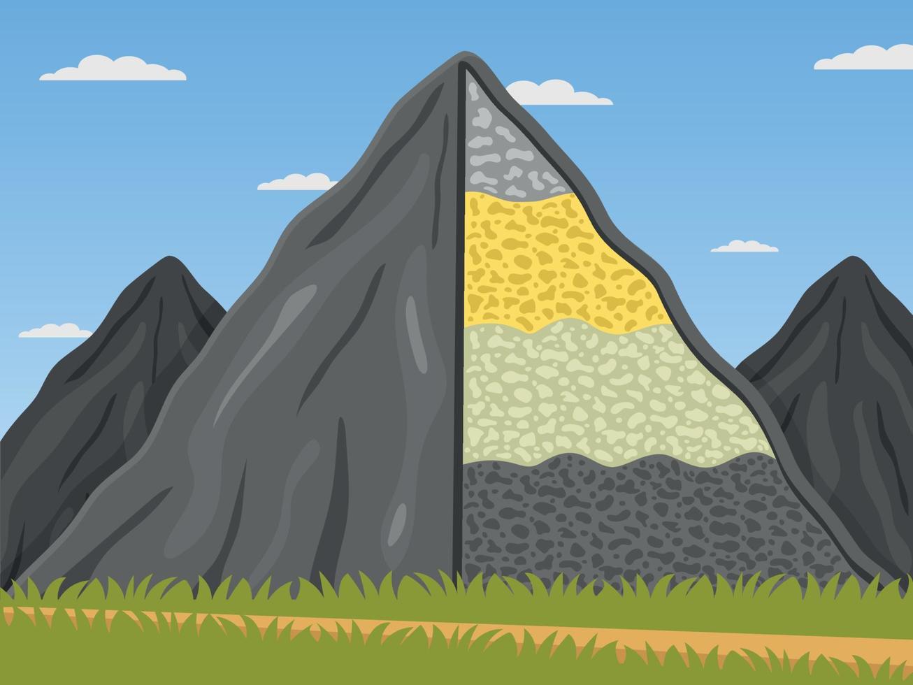 Rock formation. The diagram shows that mountains are made up of rocks Vector illustration in a flat style