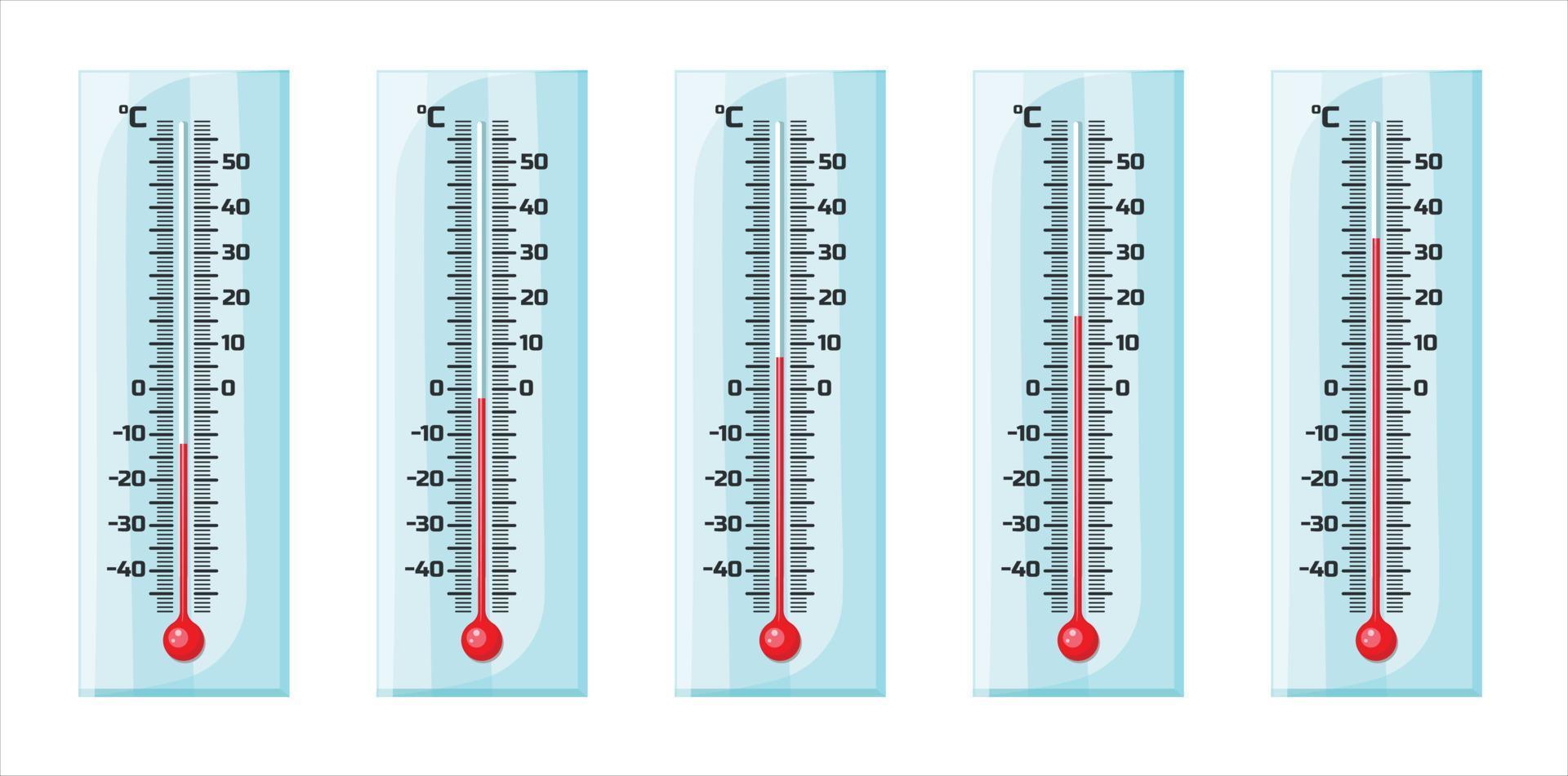 Printillustration of blue thermometers with different levels, flat style, EPS10. vector