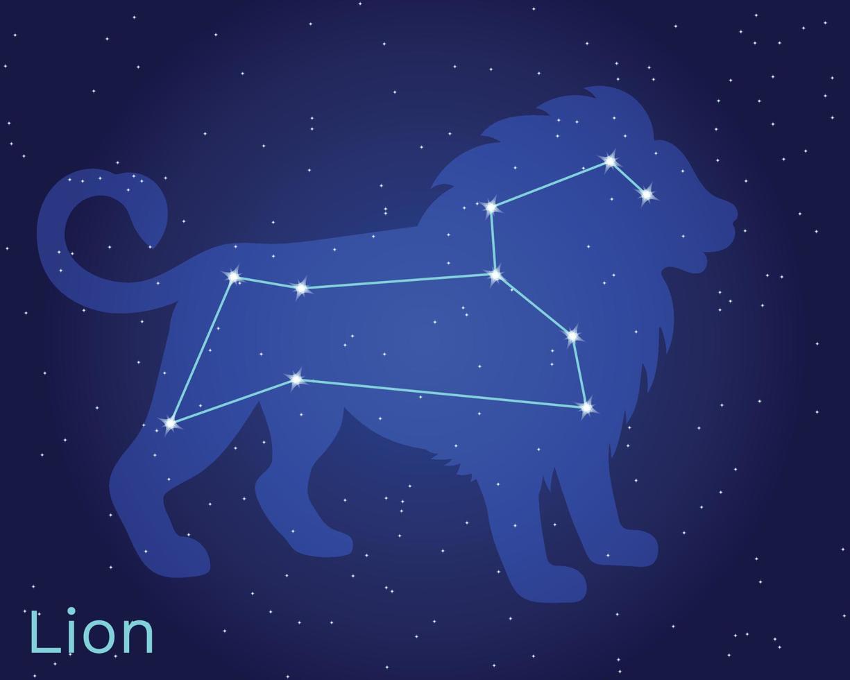 Vector illustration of a night sky with the constellation of Leo. Zodiac sign. Star lion. Vector illustration of a night sky with the constellation of Leo. Zodiac sign. Star lion.