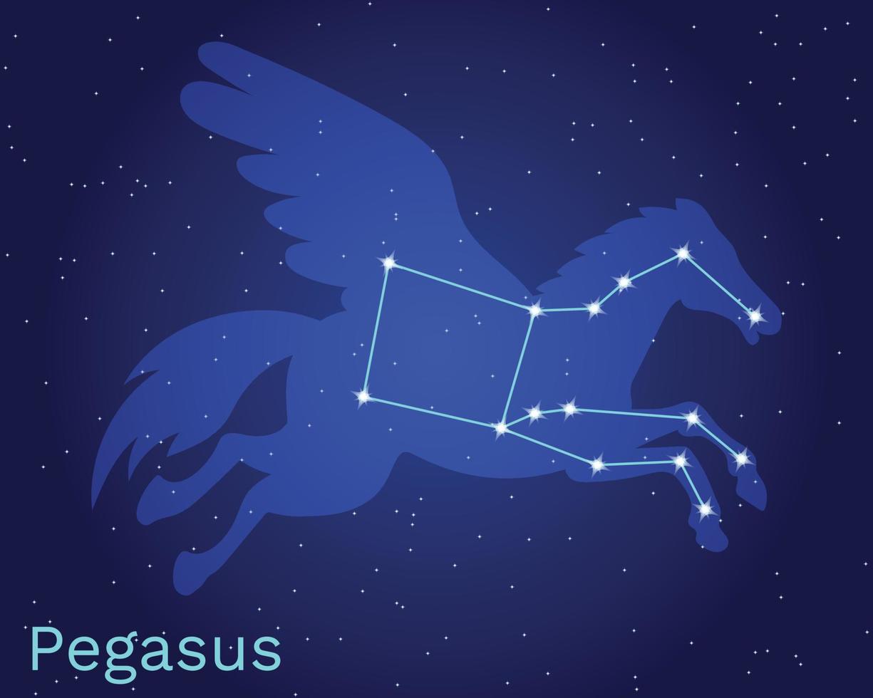 Vector illustration depicting the pegasus constellation. Winged horse from Greek mythology.  Starry sky.  The constellation of the northern hemisphere of the starry sky. Greek mythology.